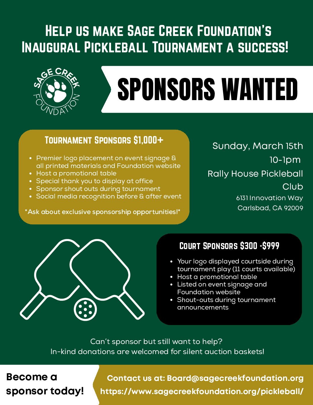 Pickleball Tournament Sponsorship Donation